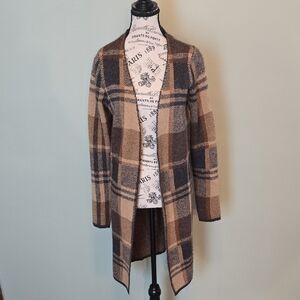 Plaid Open-Front Cardigan Sweater